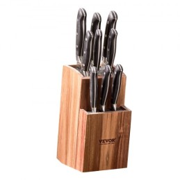 Universal Knife Holder, Acacia Wood Knife Block Without Knives, Two-Tier Knife Storage Stand with PP Brush, Extra Large