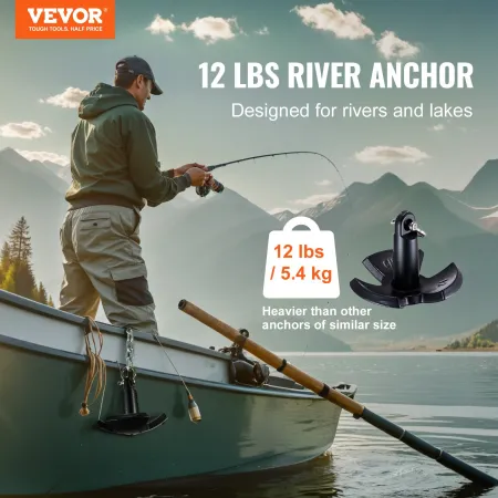 River Anchor, 12 LBS Boat Anchor Cast Iron Black Vinyl-Coated with Shackle, Marine Grade Mushroom Anchor for Boats Up To 10 ft, 
