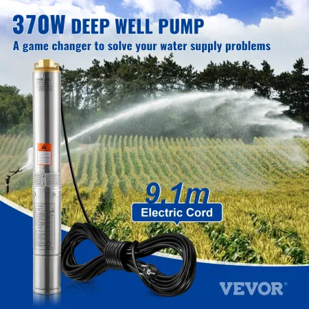 Dyb brønd nedsænket pumpe rustfrit stål vandpumpe 370W 5,3