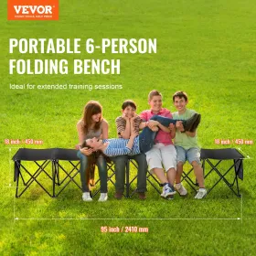 Portable Folding Bench, 6 Seat Foldable Soccer Bench with Side Pockets and Carrying Bag, Lightweight 600D Oxford Fabric Sideline