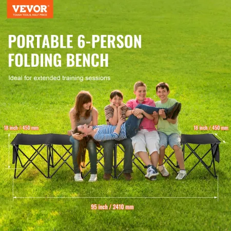 Portable Folding Bench, 6 Seat Foldable Soccer Bench with Side Pockets and Carrying Bag, Lightweight 600D Oxford Fabric Sideline