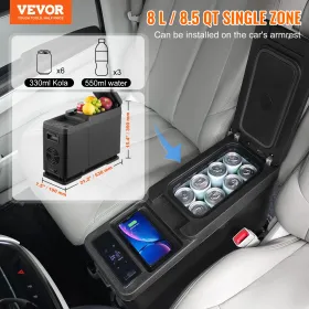 Portable Car Refrigerator Freezer Compressor 8 L Single Zone for Car Home
