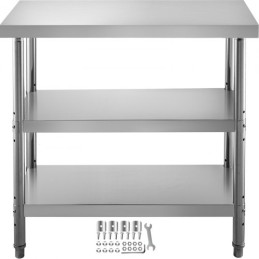 Outdoor Food Prep Table, 24x14x33 in Commercial Stainless Steel Table, 2 Adjustable Undershelf BBQ Prep Table, Heavy Duty
