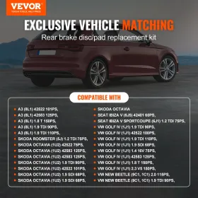 Bagerste bremsekit Bremsotorer Bremseklodser Udskiftning Kit til Audi A3 (8L)