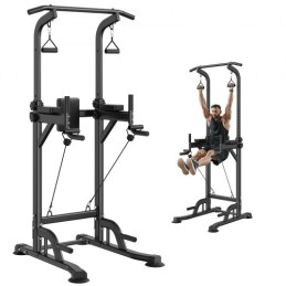 Power Tower Dip Station, 10-niveau Højde Justerbar Pull Up Bar Stand, multifunktion