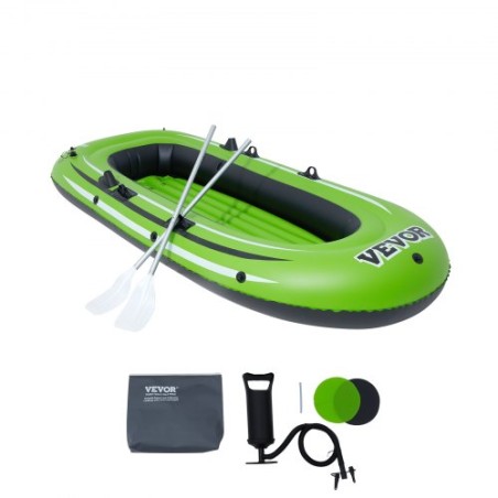 Inflatable Boat, 3-Person Inflatable Fishing Boat, Strong PVC Portable Boat Raft Kayak, 45.6" Aluminum Oars, High-Output Pump,