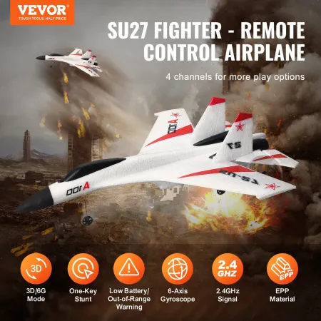RC Plane, 2.4GHZ 4 Channel Remote Control Airplane with 6-Axis Gyro Stabilizer, Ready to Fly Fighter Aircraft Plane Toy with 2 B