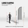 Fjerflagstangkit 2 pakker svømmer flagstang 12,7 ft med
