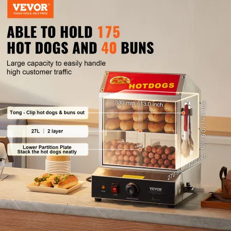 Kommerciel hotdog dampbåd 2-lags elektrisk bolle varmere 27L