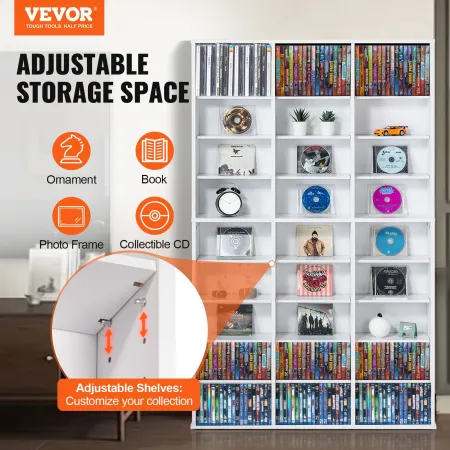Media Storage Cabinet, 9-layer DVD Shelf Holds up to 756 CDs, Adjustable CD Shelves 27 Compartments, Protects & Organizes Music,