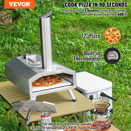 Portable Outdoor Oven, 12-inch Pizza Oven, Pellet & Chips & Charcoal Tri-Fuel, Stainless Steel Pizza Grill, Includes Pizza Stone