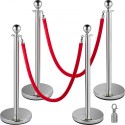 Retractable Silver Round Top Queue Control Barrier Posts Stands Security Stanchion Rope Divider with 1.5M Red Rope Crowd