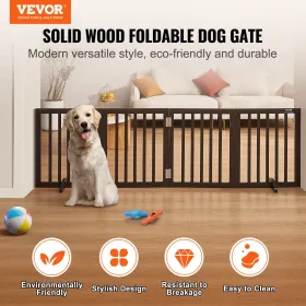 Fritstående hundeport 24x80,3 tommer fritstående kæledyrsport foldbar brun
