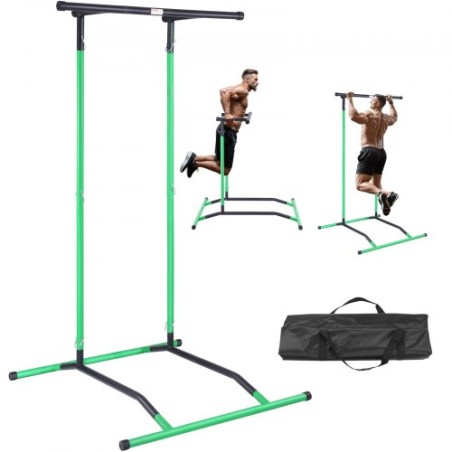 Power Tower Dip Station, 2-Level Height Adjustable Pull Up Bar Stand, Multi-Function Strength Training Workout Equipment, Home