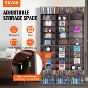 Media Storage Cabinet 12 Layers Adjustable DVD Shelves 1080 CDs Espresso