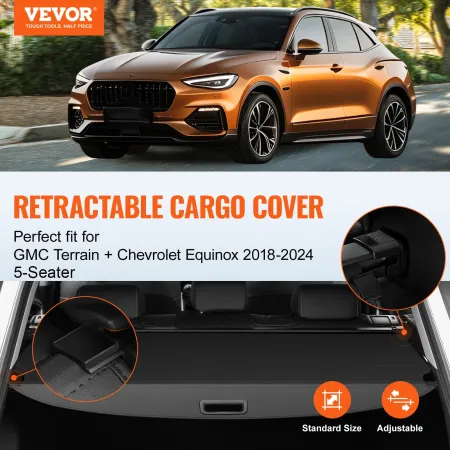 Retractable Cargo Cover for Chevrolet, Waterproof Trunk Cover Security Shield Shade for GMC Terrain + Chevrolet Equinox 2018-202
