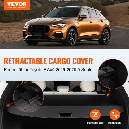 Retractable Cargo Cover for Toyota, Upgraded Waterproof Trunk Cover Security Shield Shade for Toyota RAV4 2019-2025 5-Seater, UV