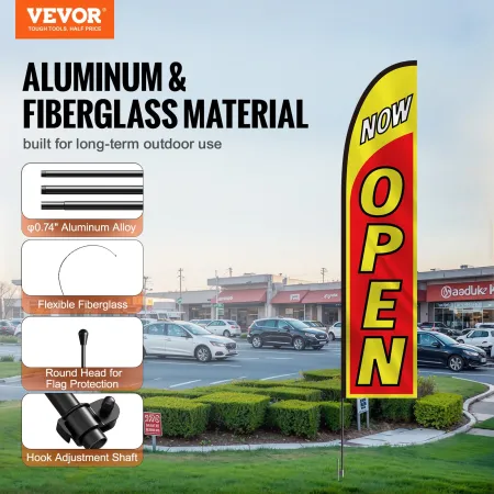 Open Flag with Pole Kit, Advertising Flag for Business Outside, Advertising Feather Flag Kit, Includes 1 Banner Flag, 1 Pole, 1 