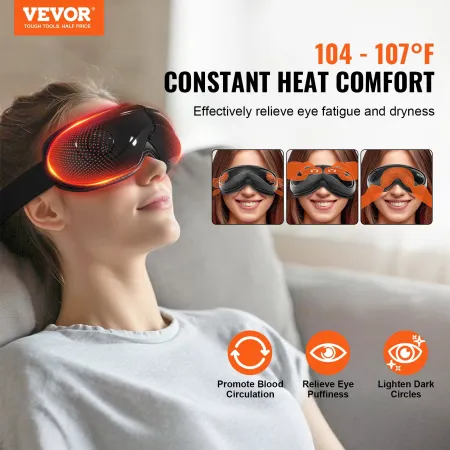 Eye Massager with Heat, Heated Eye Massage Mask with 5 Modes and Bluetooth Music, 180° Foldable Eye Care Massager for Migraines,
