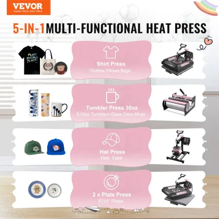 8 in 1 Heat Press Machine 38x38 cm 850.5 g Tumbler Press T-Shirts Black