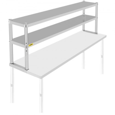Double Overshelf, Double Tier Stainless Steel Overshelf, 72 in Length x 12 in Width Double Deck Overshelf, Height Adjustable