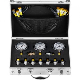 Hydraulic Pressure Test Kit, 250/400/600bar, 3 Gauges 9 Test Couplings 3 Test Hoses, Excavator Hydraulic Test Gauge Set with