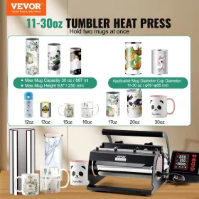 Tumbler Heat Press Machine 11-30oz krus Press Sublimering Tumblere Sort