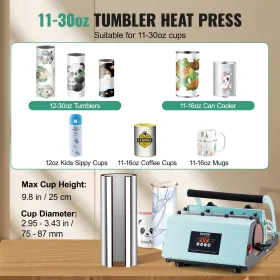 Tumbler Heat Press Machine 11-30oz krus Press Sublimering Tumblere Green