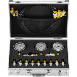 Hydraulic Pressure Test Kit, 250/400/600bar, 3 Gauges 11 Test Couplings 3 Test Hoses, Excavator Hydraulic Test Gauge Set with