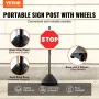 Portable Sign Post, 5 ft Cast Iron Sign Post Holder with Hard Plastic Base & Wheels, Movable Parking Sign Stand for No Parking S
