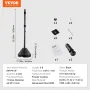 Portable Sign Post, 5 ft Cast Iron Sign Post Holder with Hard Plastic Base & Wheels, Movable Parking Sign Stand for No Parking S