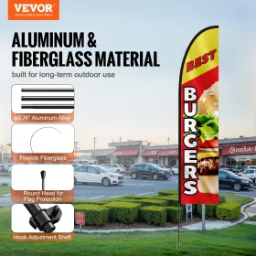 Burger Restaurant Advertising Feather Flag Kit Swooper Flag Poles 16.3 FT