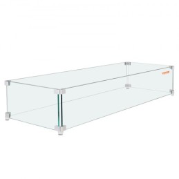 Gas Fire Pit Wind Guard for Square Fire Table, 595 x 190 x 165 mm Clear Tempered Wind Guard for Firepits, 8mm Thick Square