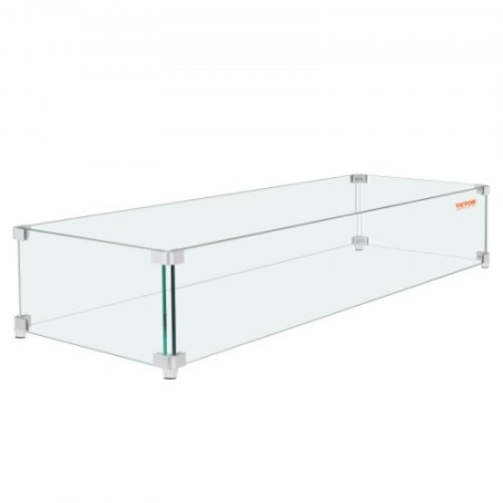 Gas Fire Pit Wind Guard til firkantet brandbord, 595 x 190 x 165 mm klar hærdet vindbeskyttelse til ildsted, 8 mm tyk firkant