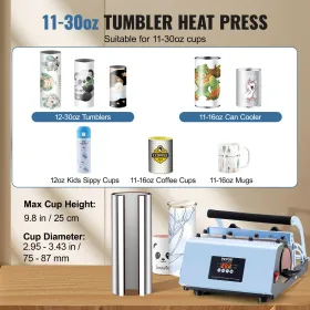 Tumbler Heat Press Machine 11-30oz krus Press Sublimering Tumblere Blå