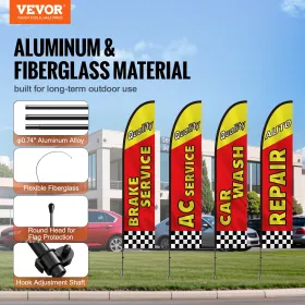 Auto Repair Advertising Feather Flag Kit Swooper Flag og poler 16,3 ft