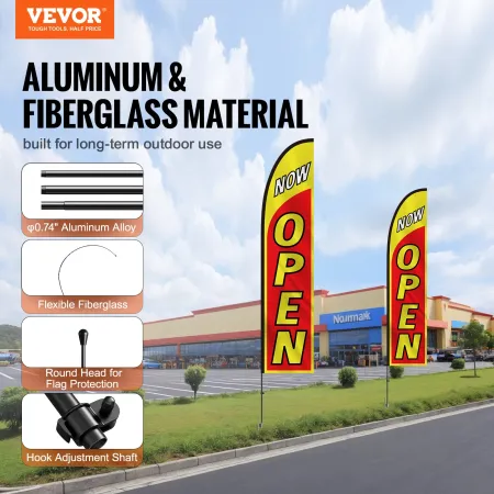 Open Flags with Pole Kit, Advertising Flags for Business Outside, Advertising Feather Flag Kit, Includes 2 Banner Flags, 2 Poles