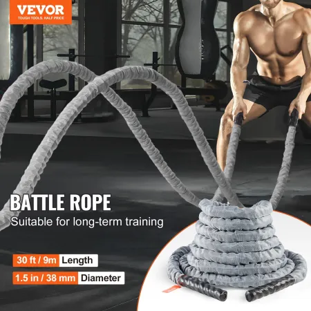 Battle Rope, 1.5 Inch Diameter 30Ft Length Polyester Exercise Rope, Battle Exercise Equipment with Protect Sleeve & Anchor, Heav