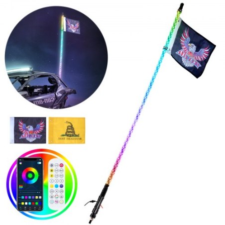 LED Whip Light 1PC 3FT RGB Spiral Antenna Light Remote App for ATV UTV RZR