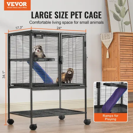 34 "Metal Small Animal Cage 2-lags rullende ilderbur med bakke