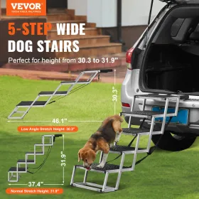 Dog Stair for Cars 5-step Folding Dog Steps Aluminum Loads up to 150 lbs