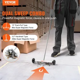 15-tommer magnetisk fejemaskine med hjul Teleskopering af magnetisk pickup-værktøj