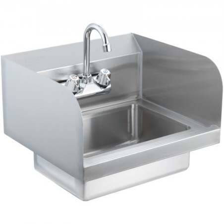Commercial Hand Sink with Faucet and Side Splash, NSF Stainless Steel Sink for Washing, Small Hand Washing Sink, Wall Mount