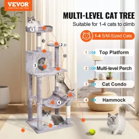 Cat Tree 56.2" Cat Tower with Cat Condo Sisal Scratching Post Light Grey