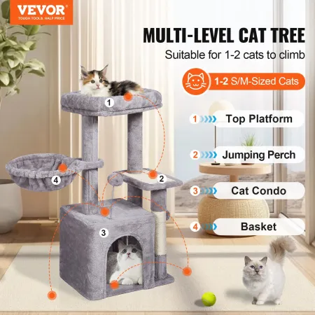 Cat Tree for Indoor Cats, 31.4" Cat Tree Tower with Cat Condo, Sisal Scratching Post, Hammock, Top Perch, Jumping Platform, Cat 