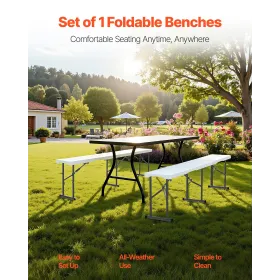 Foldning bænk plast bærbar udendørs picnic have 183 cm bænk hvid