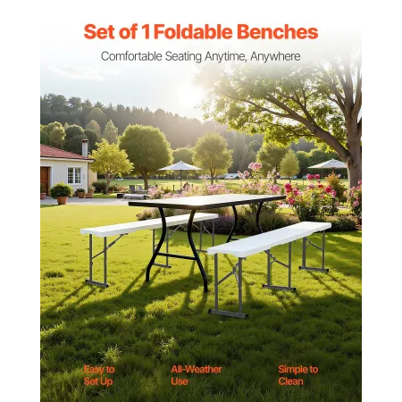 Plastic Folding Bench, 6 ft Portable Bench for Indoor/Outdoor Picnic Party Patio Camping Dining, Foldable Smooth HDPE Seat for G