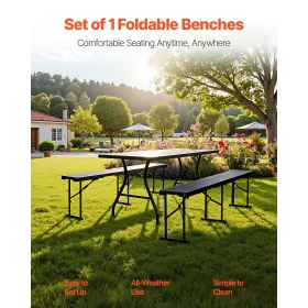 Plastic Folding Bench, 6 ft Portable Bench for Indoor/Outdoor Picnic Party Patio Camping Dining, Foldable Smooth HDPE Seat for G
