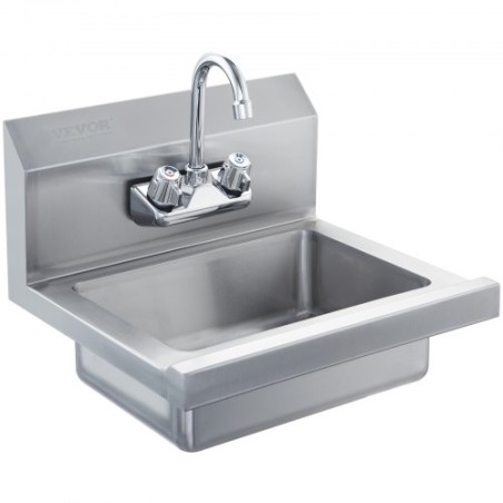 Commercial Hand Sink with Faucet, NSF Stainless Steel Sink for Washing, Small Hand Washing Sink, Wall Mount Hand Basin, Utility