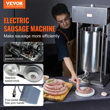 Electric Sausage Stuffer, 25 L / 55 LBS Vertical Meat Stuffer, 400W Motor, Stepless Speed Control and Foot Pedal, Made of Food-g
